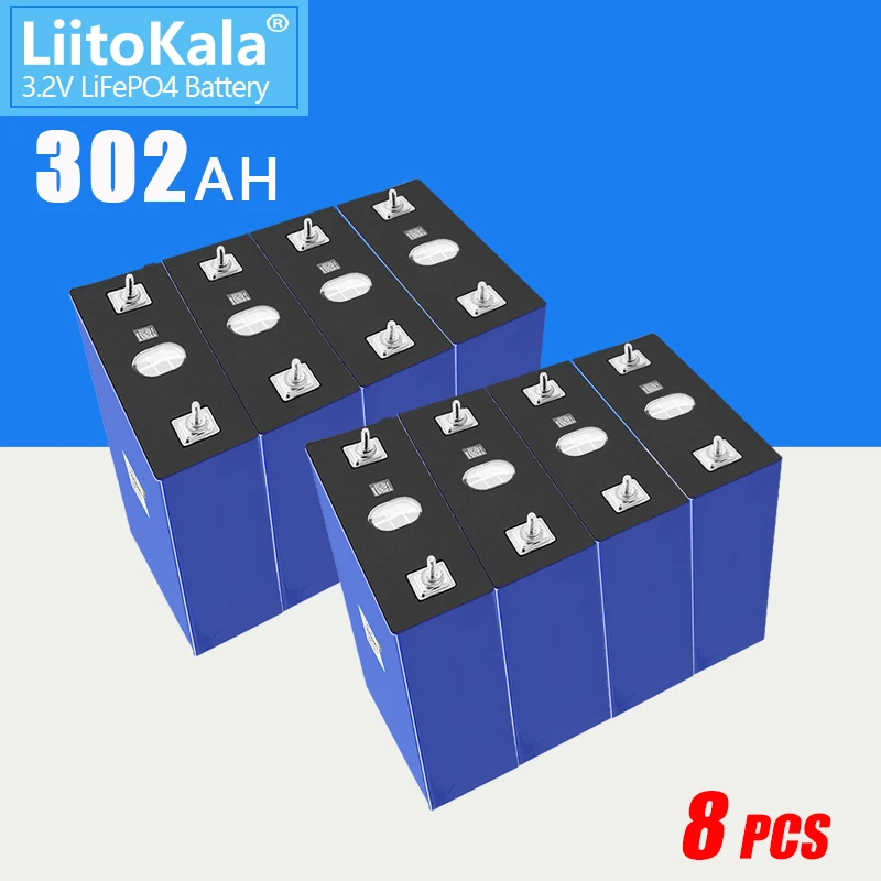 

8PCS LiitoKala 3.2V 302Ah Lifepo4 Battery Cell Lithium Iron Phosphate Solar RV Grade A DIY 12V 24V 310Ah RV Boat Home Energy