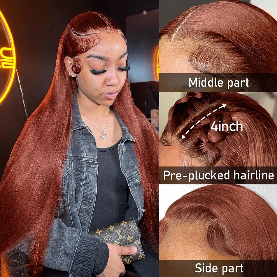 Reddish Brown 13x6 Lace Front Human Hair Wigs Pre Plucked Red Brown Straight 13x4 Lace frontal Wig Brazilian Hair