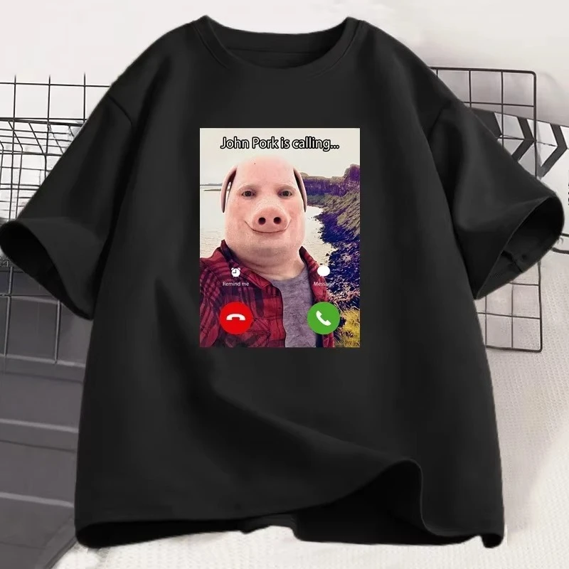 Camisetas con estampado divertido de John Pork Is Calling, camiseta de algodón oversize con diseño de meme de cerdo, ropa de mujer, streetwear oversize