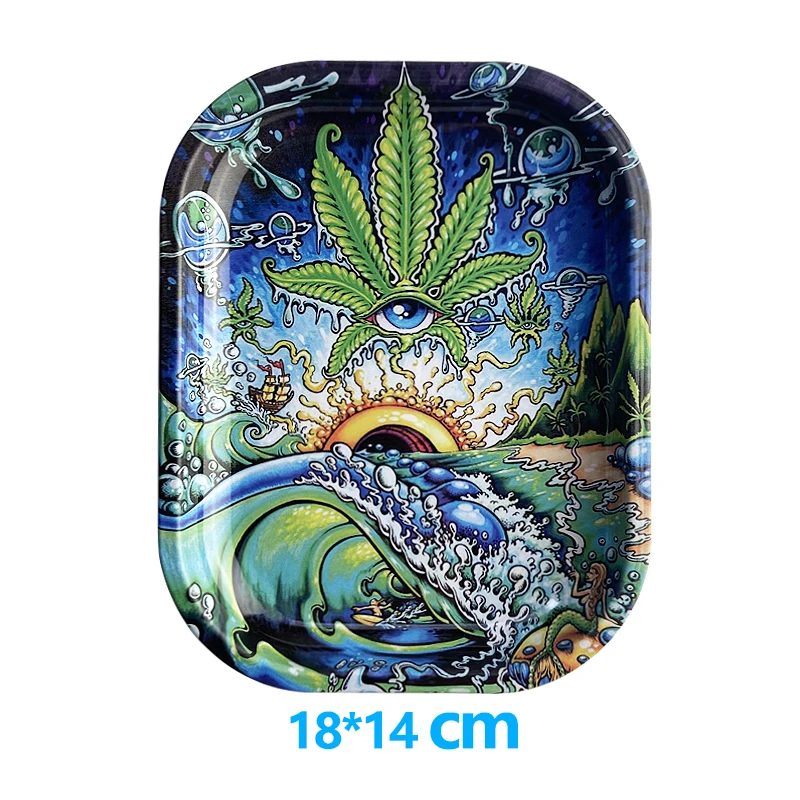 18*14cm Dry Herb Cigar Tray Lighter Ash Storage Ashtray Metal Ashtray Rolling Plate Houseware