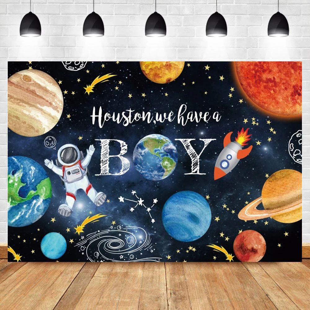 Universe Space Photography Backdrop Kids Birthday Astronaut Planet Blue Starry Sky Clouds Boys Party Decor Photocall Background