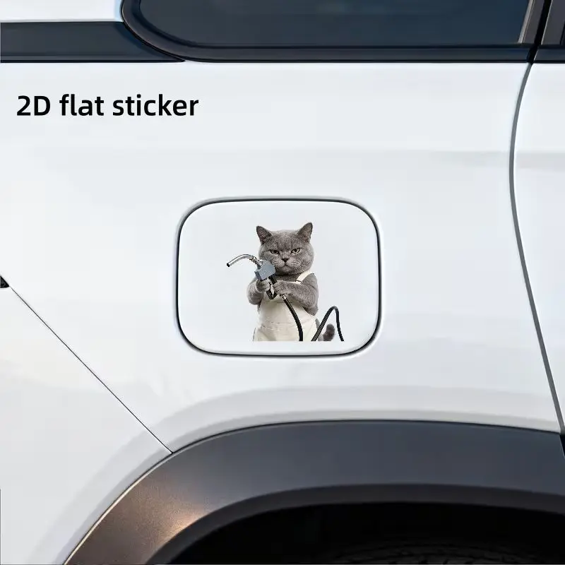 1pc British Shorthair Cat With Fuel Nozzle Vinyl Stickers, Funny 2D Flat Decals for Car Fuel Cap, Motorcycle & Helmet Decor