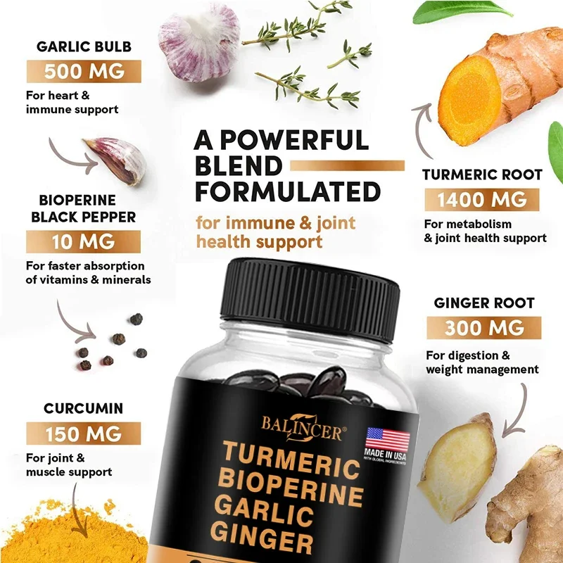 Turmeric Ginger Supplement with Piperine 2360 Mg with Garlic Comfort Digestive & Immune Nutrient Supplement Calcium Gluten Free