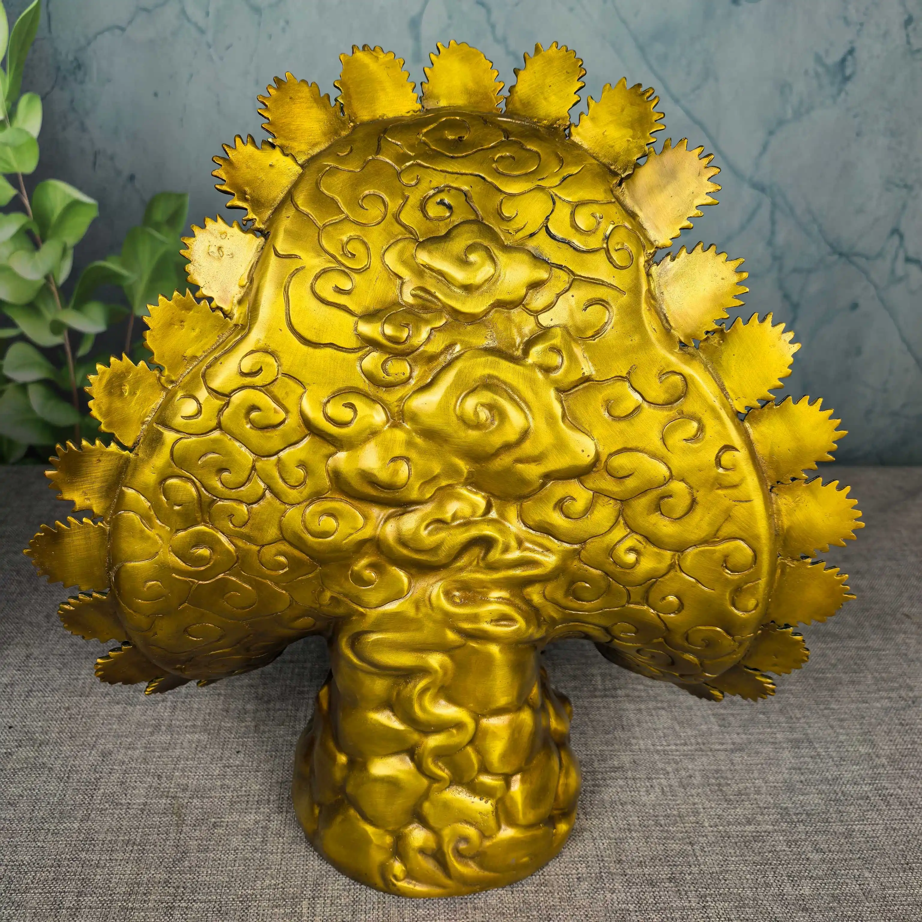 Folk Old Brass Gilded Painted Green Peacock Statue peacock spreading its tail Amass wealth Ornaments Town house Exorcism