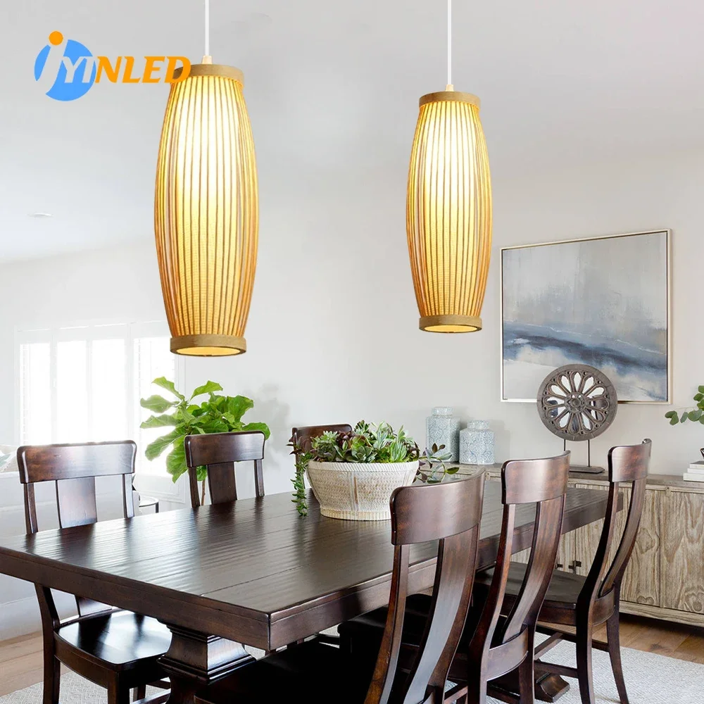 

Home Decor Rattan Wicker Bamboo Pendant Lamp Hand Knit Restaurant Chandeliers Study Bed Room Hall Chinese Style Pendant Light