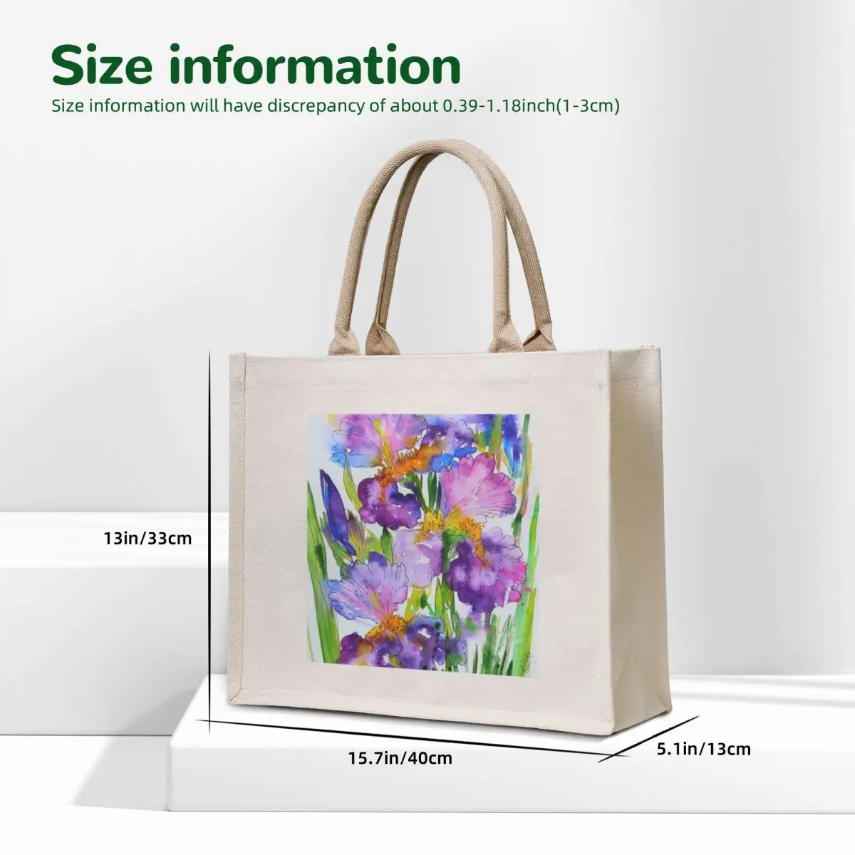Irises flores pintura de acuarela bolso de mano bolso de compras bolso de tela mujer bolsas de compras personalizadas