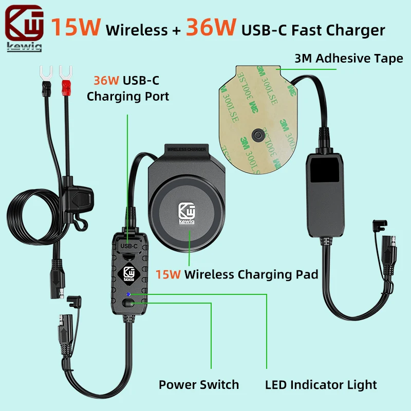 Kewig M26A 15W Wireless Charger 36W USB C Fast Charging Module For M26C Series Motorcycle Phone Holder