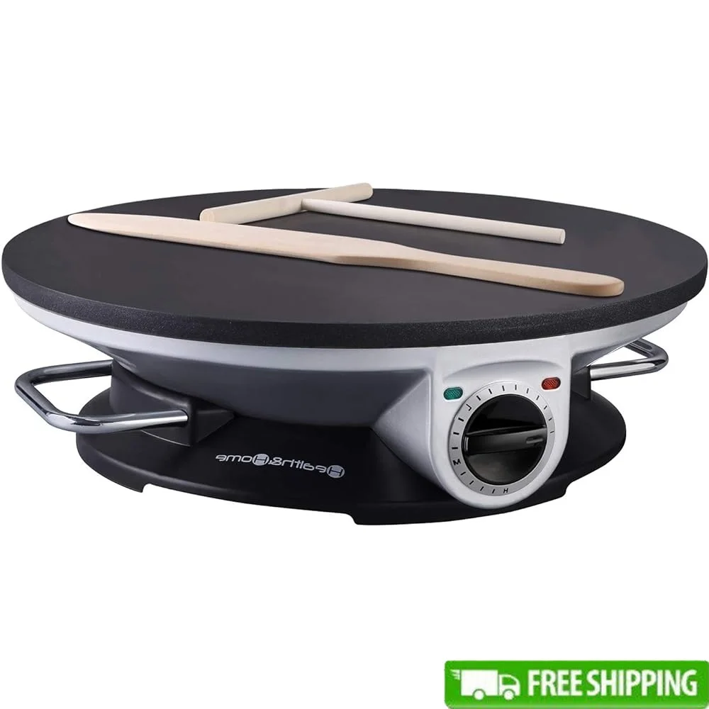 

1000W Non-Stick 13 Inch Crepe Maker Electric Griddle Pancake Pan with Temperature Control Wooden Spreader & Spatula Included
