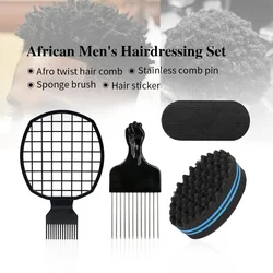 Luvas African Twist Esponja para Homens, Ferramentas de Hair Styling, Conjunto de Cabeleireiro Profissional, Curls Fork, Pick Comb, Barbearia