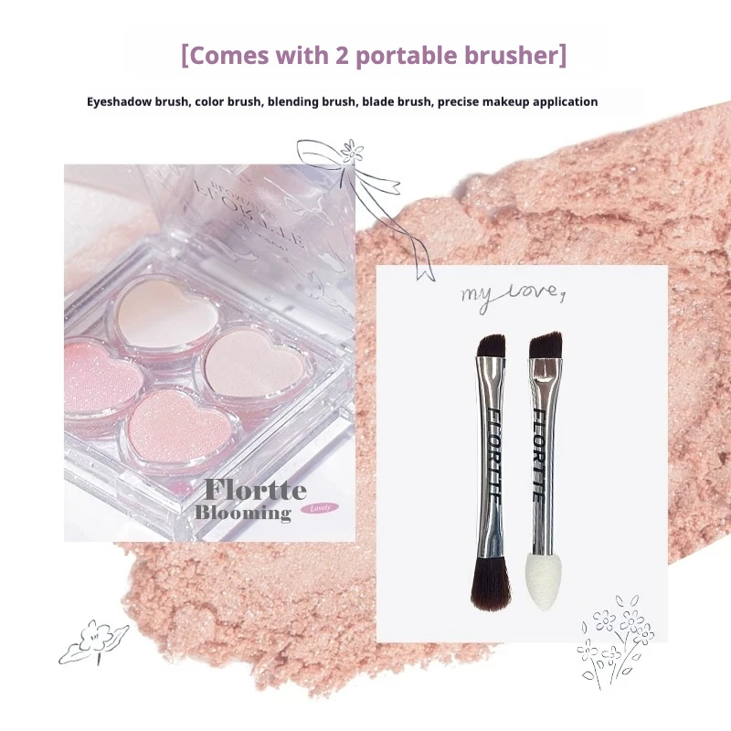 FLORTTE Narcissism Series Ombretto 4 colori Opaco Fine Shimmer Tavolozza portatile multiuso Evidenzia fard Illumina il trucco