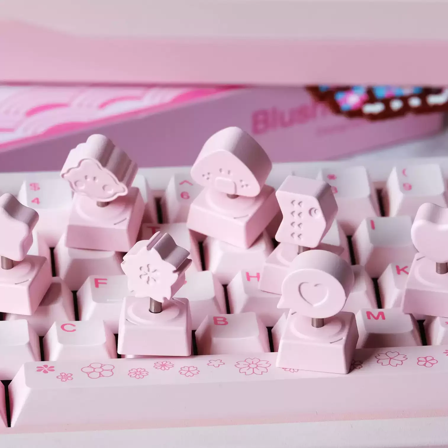 80Retros Cherry Blossom Pink Keycaps Custom Metal Keyboard Caps CNC Aluminum Key Caps for Mechanical Keyboard Accessories Gifts