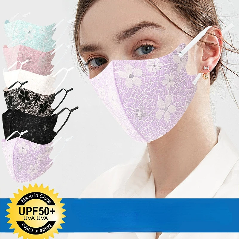 Lace Composite Cloth Mask Summer Cool Feeling Thin Section Breathable Washable Knitted Ice Silk Sunscreen Mask Wholesale