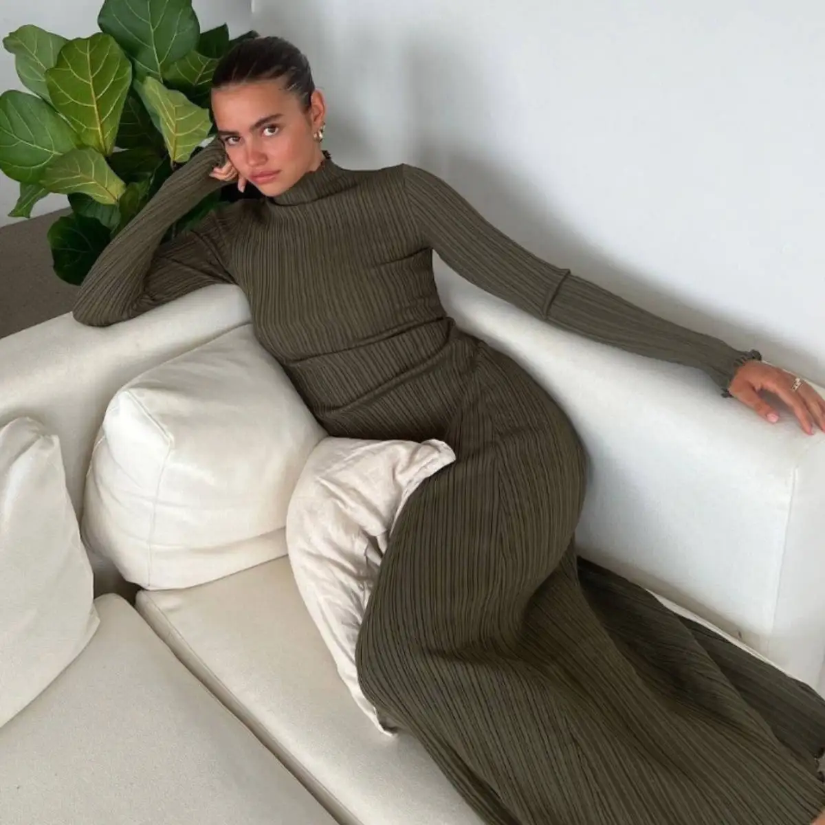 

2024 Spring Knitted Women Long Dress Black Solid Long Sleeve Skinny Sexy Dresses Female Fashion Holiday Party Clothes Lady