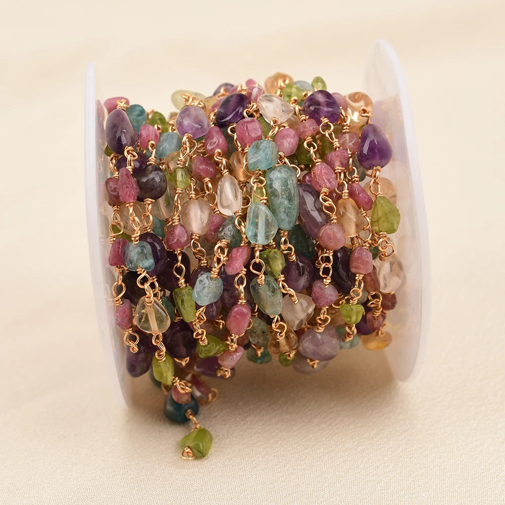

APDGG 2 Meters Natural Mix Stone Amethyst Tourmaline Citrine Beads Neck Chain DIY Jewelry making accessories