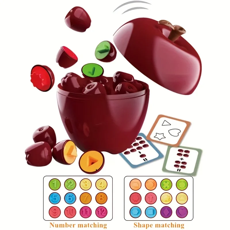Apple-shaped number and shape matching Easter egg toy – a color recognition learning puzzle suitable for boys and girls to play