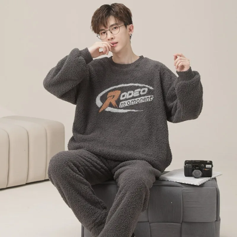 حجم كبير بيجامة شتوية الرجال الشتاء سميكة المرجان الصوف الدافئة ملابس خاصة الكورية الشباب الكرتون المتسكعون الفانيلا قطعتين مجموعة #3