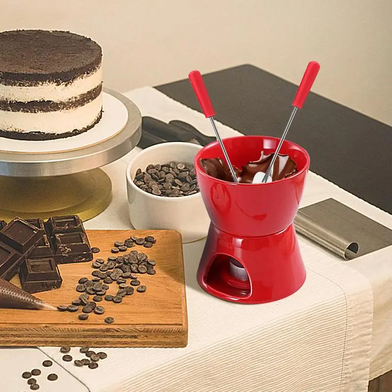 Ceramic Fondue Mugs Ceramic Chocolate Warmer Cup Kit Large Capacity Melt Hot Pot Cup For Picnics Parties Afternoon Teas Beaches
