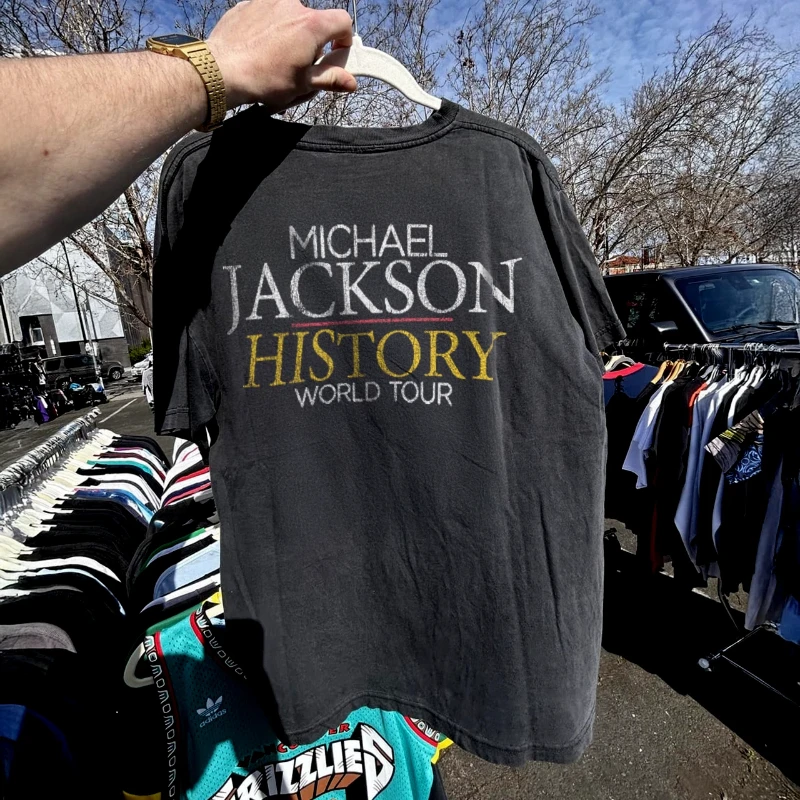 1994 Michael Jackson 'History World Tour' Aged T-Shirt Black S-4XL Vtg Shirt Graphic 2026 Summer New Women's