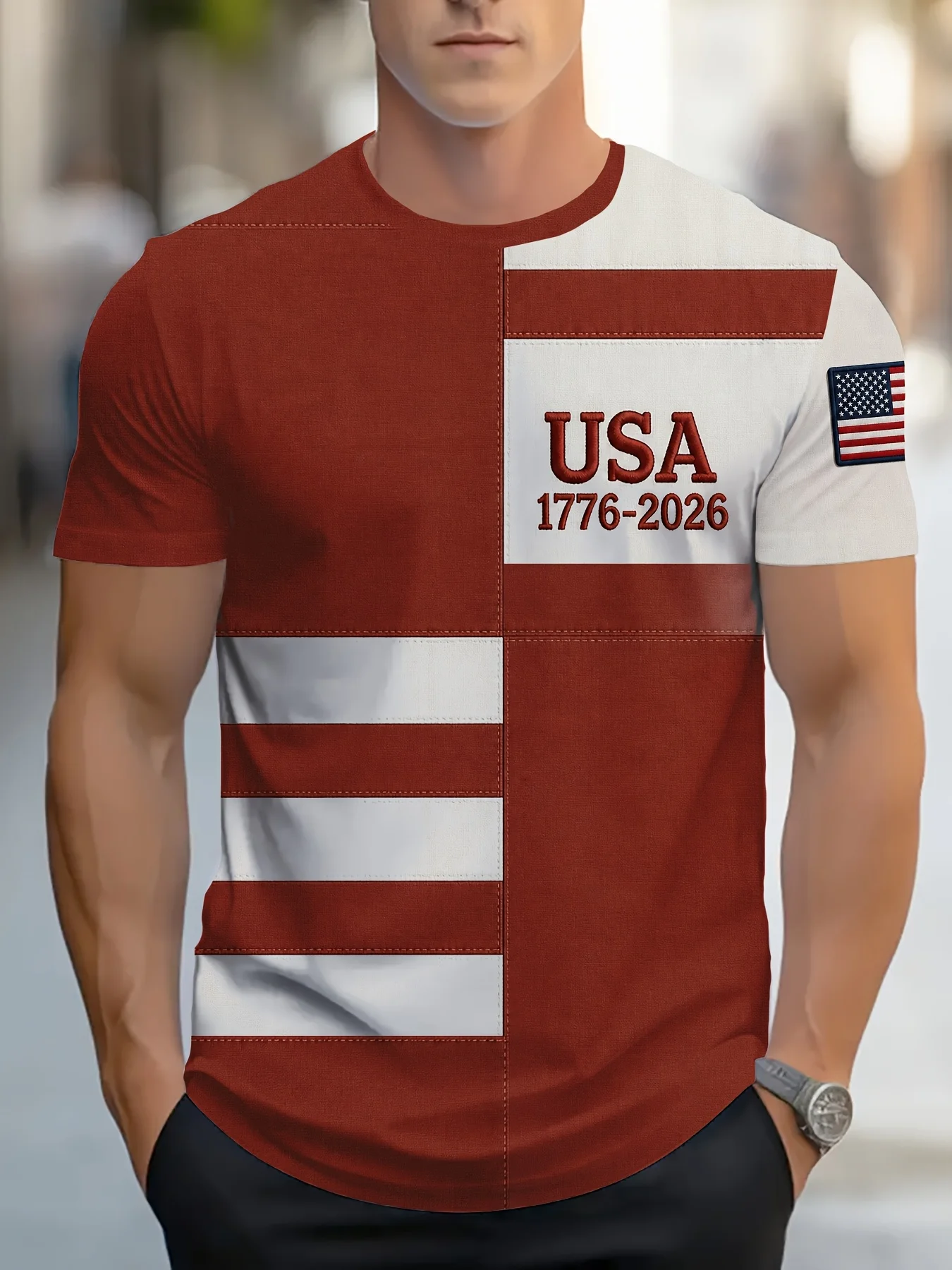 New men's short-sleeve T-shirt, loose-fitting and tailored with printed designs, versatile basic crew-neck top suitable for spri