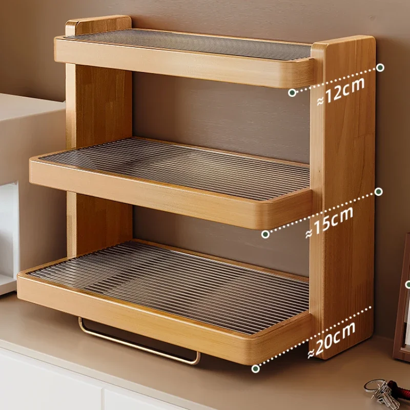 Acrylic and Solid Wood Water Cup Holder  Detachable Shelf Organizer Mold-Proof Trapezoidal Storage Rack  Tea Display Cabinet