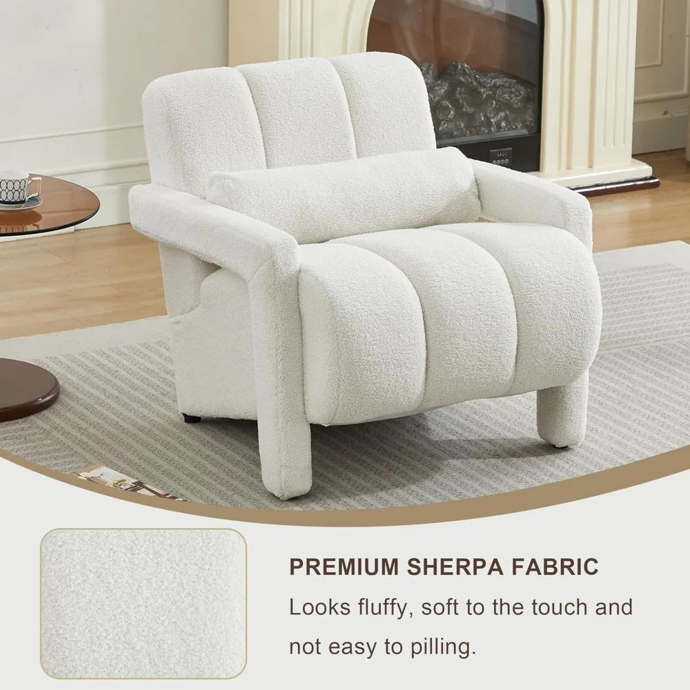 كرسي LOULENS Lambswool Accent، كرسي شيربا منجد حديث، كرسي مريح بذراعين فردي مع وسادة لغرفة المعيشة، #6