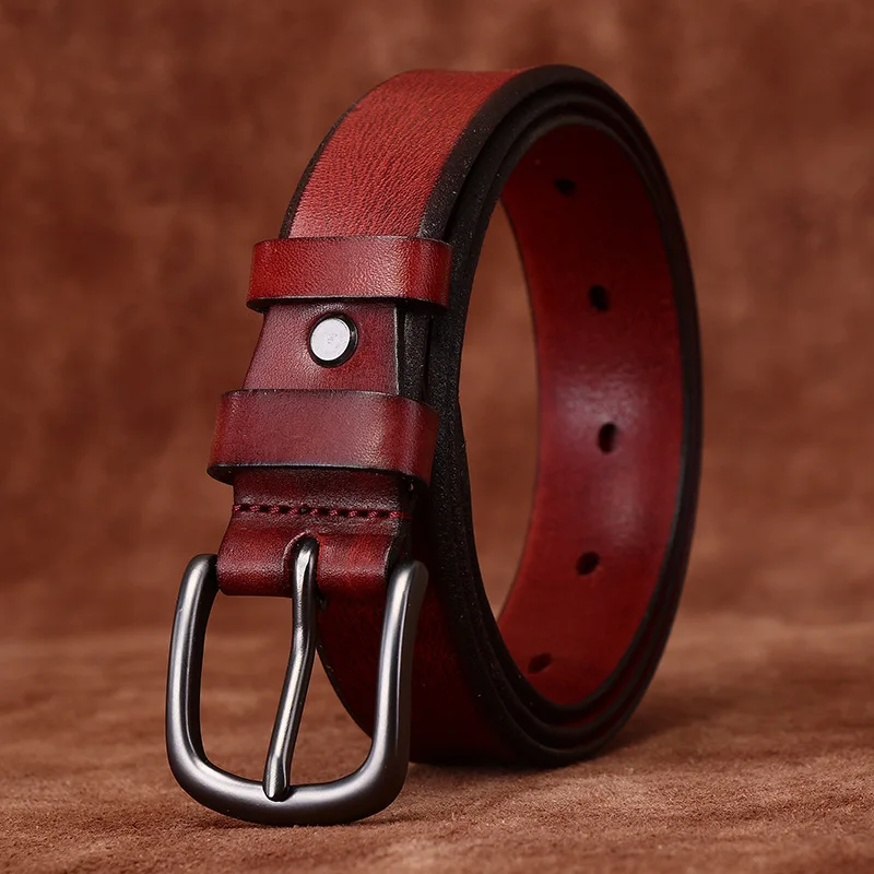 2.8CM fashion trend retro concave leather belt women's top layer cowhide casual needle buckle denim belt