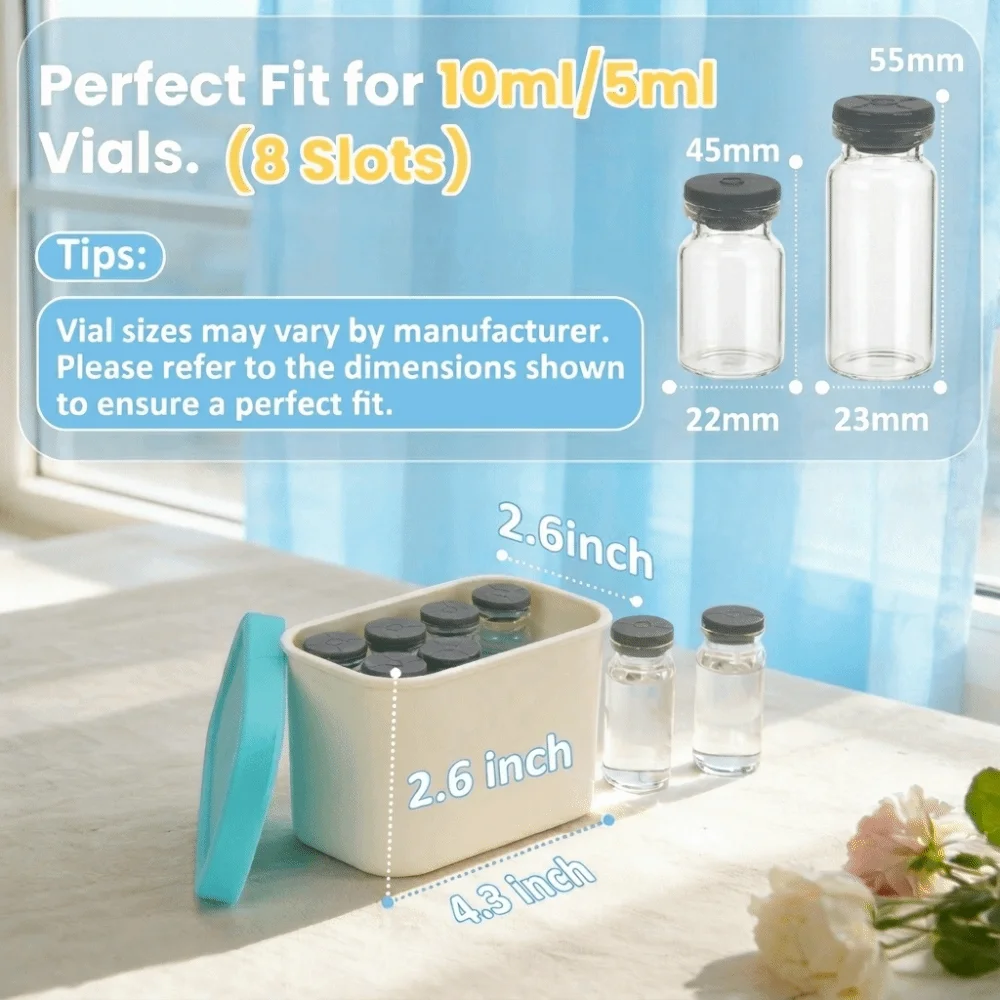 10ml Vial Compatible Peptide Organizer Dishwasher-Safe 5ml Vial Compatible Travel Vial Case Portable Reusable Vial Holder Box