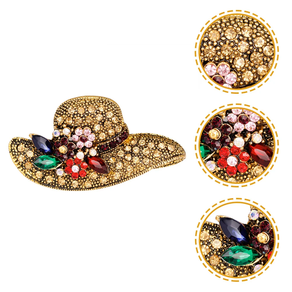 حجر الراين بروش قبعة على شكل دبوس خمر تصميم ملون الحدث الزفاف المشاركة دبابيس للنساء مجوهرات للنساء #2