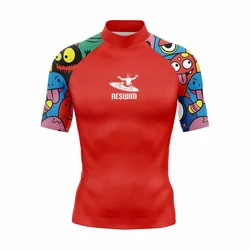 Mens Rash Guards Swimsuit Swimming Surf T-shirt Beach Sun UV Protection Swimwear Short Sleeve Surf Diving Bathing Suit Rashguard
