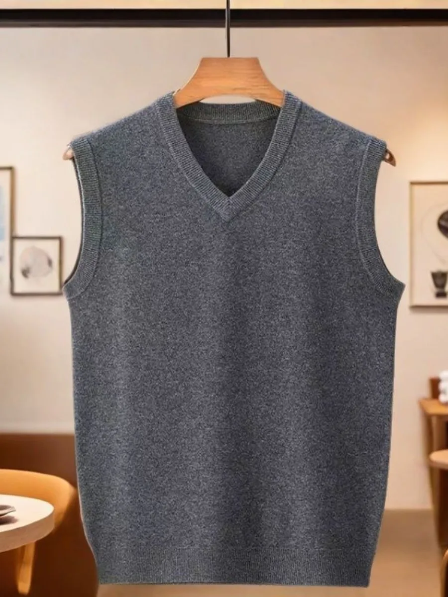 

Новый мужской вязаный жилет, свободный теплый топ с V-образным вырезом, весна-осень, сезонная основа irt f, высокий воротник, обычная длина