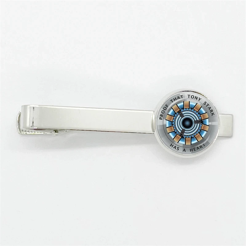 

Proof That Tony Stark Has A Heart Tie Clips High Quality Glass Dome Photo Jewelry Men Necktie Clip Pin Suit Accessories