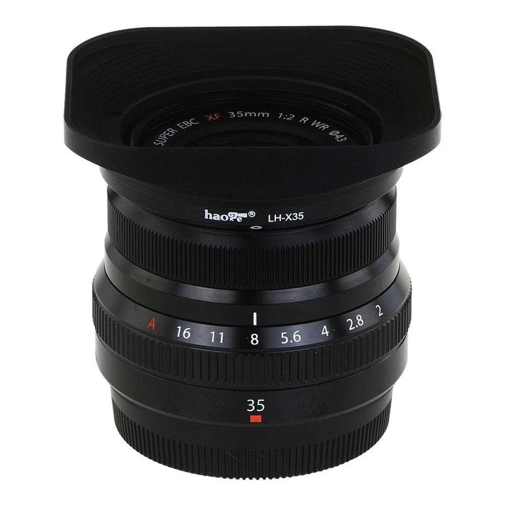 Haoge LH-X35 Square Metal Lens Hood Shade For Fuji Fujifilm XF 35mm F2 R WR And XF 23mm F2 R WR And XC 35mm F2 Camera Lens