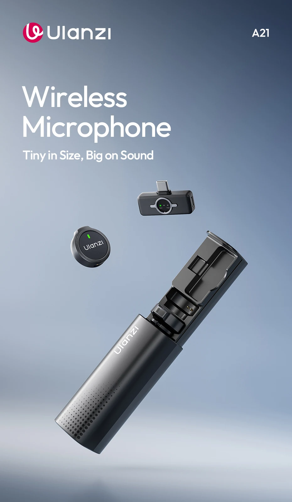 Ulanzi A21 Drahtloses Mikrofon AI-Rauschunterdrückung Magnetisches Lavalier-Mikrofon für iPhone 17 16 15 für Live-Streaming-Vlog-Interview – Detail 1