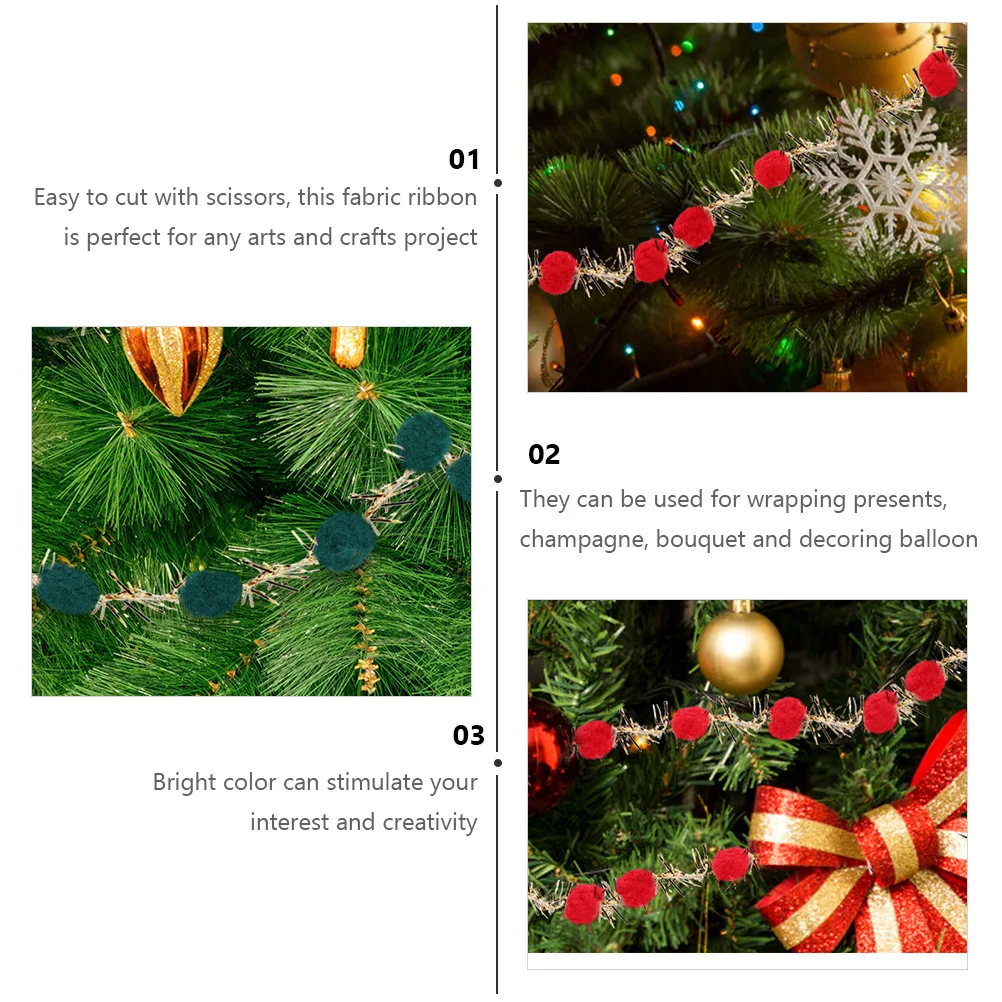 

2pcs 2 Rolls Glitter Pom Pom Christmas Tree Decorative For Art Crafts Wedding Party Diy Floral Wrapping Durable Shiny