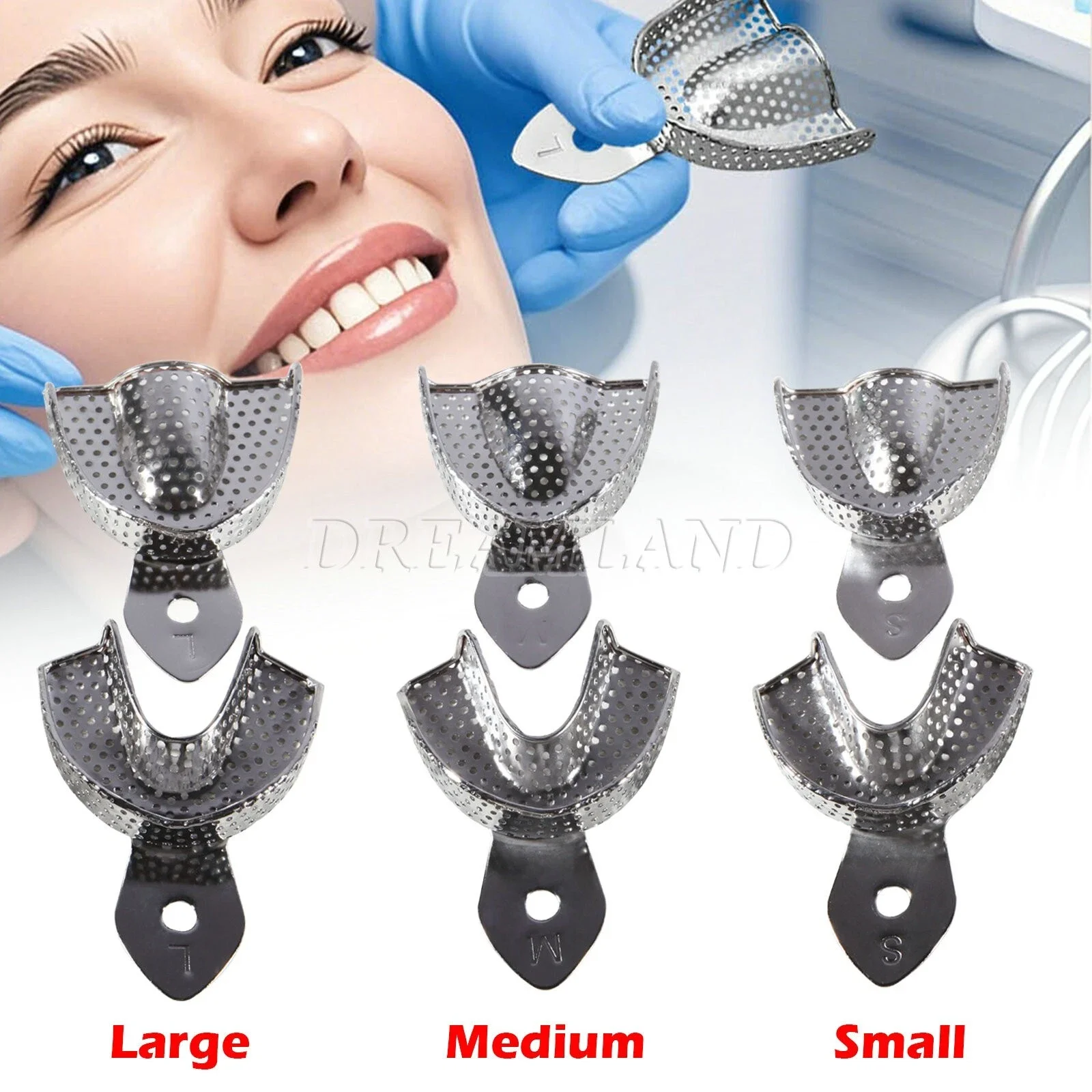 

6 pcs/1 box Dental Stainless Steel Perforated Impression Trays Autoclavable