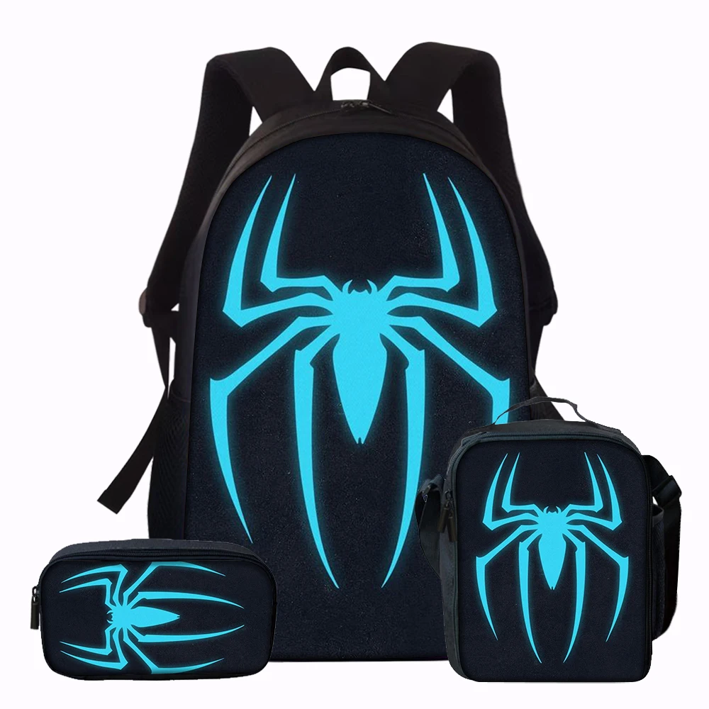 3PCS Blue Spider Print Backpack Set | Roomy Casual Backpack with Matching Clutch & Tote Bag, Ideal for School, Travel, Daily Use