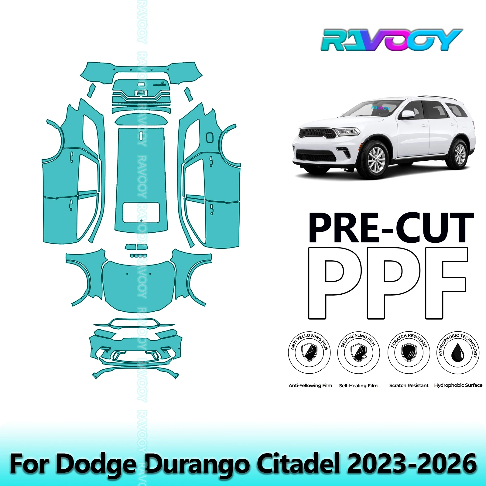 

Автомобильная предварительно вырезанная защитная пленка для краски, полная автомобильная защита от царапин, внешний ТПУ PPF для Dodge Durango Citadel 2023-2026