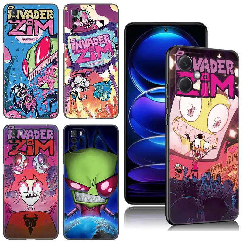 Cartoon Invader Zim Phone Case For Xiaomi Redmi Note 7 8 9 10 11 11E 11T 11S 12 4G Pro Plus 5G 8T 9S 10S 12S Black Cover