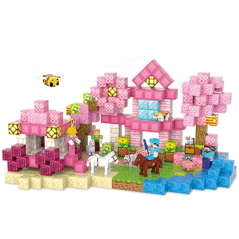 103 قطعة مجموعة كتل مغناطيسية ساكورا القلعة المشهد طفل بناء اللعب المغناطيس العالم نموذج للطفل الجذعية مونتيسوري مكعبات الحسية هدية