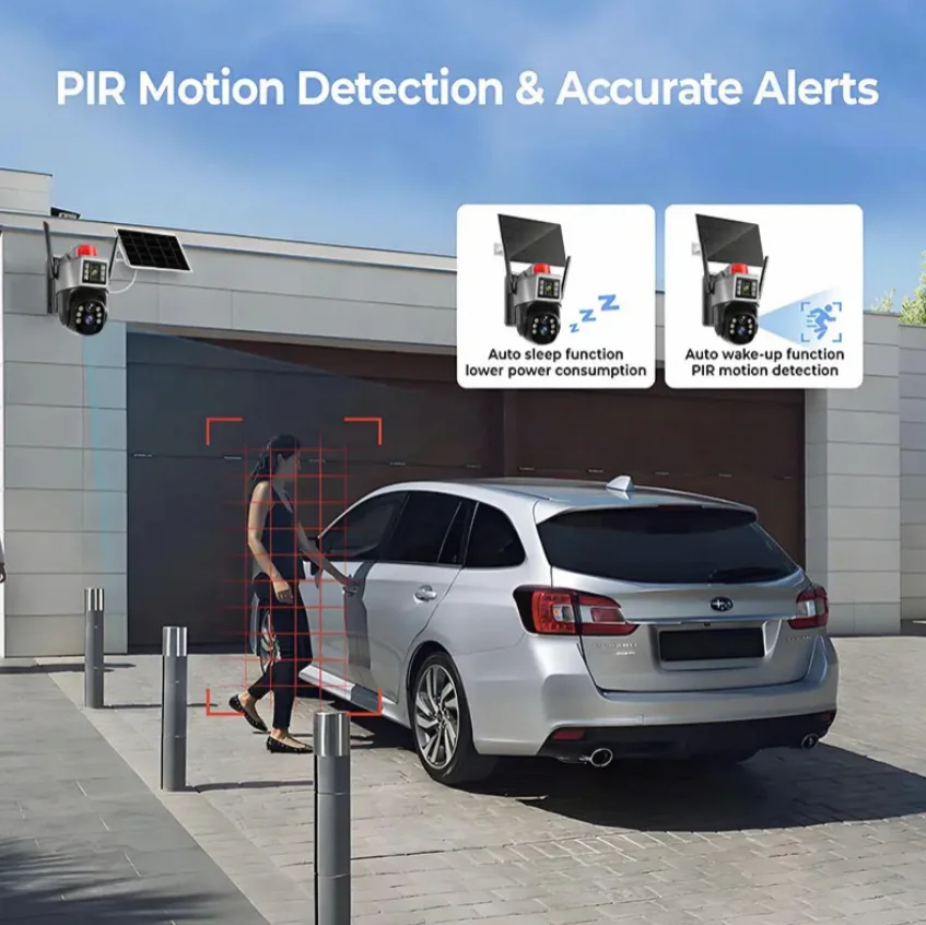 6MP Three Screen 10x Zoom 4G Wifi Dual Panel Outside Camera AI Humanoid Detection Color Night Vision Solar Cctv Camera