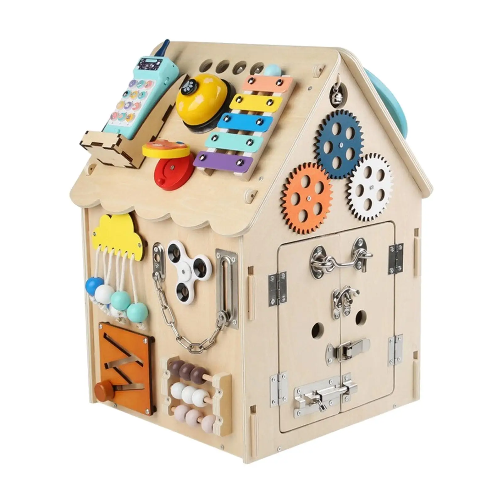 Montessori Wooden Busy Board House for Toddlers Educational Learning Toy Kids Interactive Activity Center with Hands on Skills