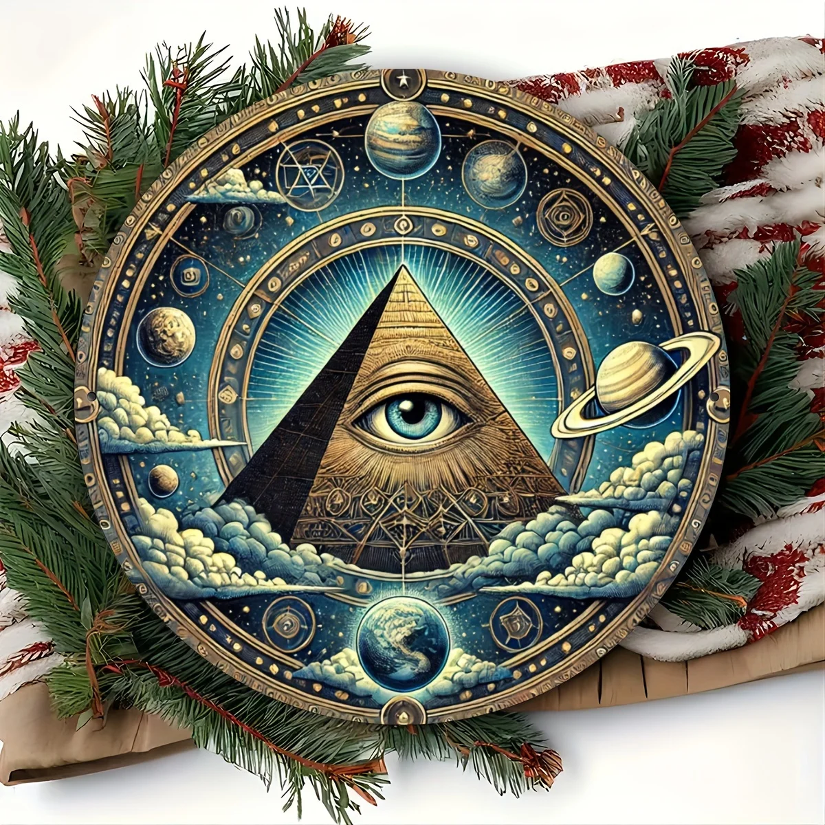 2D Flat - 1pc Illuminati All-Seeing Eye Metal Wall Art, 7.87inch - Mystical Pyramid Eye Symbol, Esoteric Masonic Decor, Iron Foi