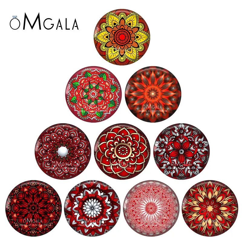 Moda Scarlet Mandala Flower Art Patterns 12mm/18mm/20mm/25mm Okrągłe zdjęcie szklany kaboszon demo płaski tył Dokonywanie ustaleń