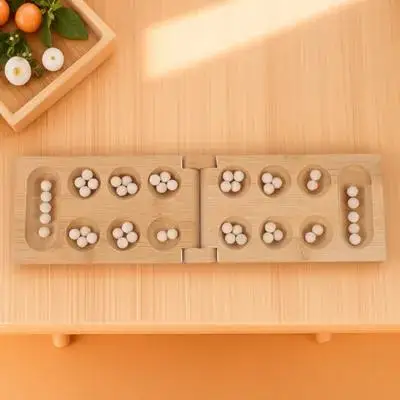 1 pçs africano mancala placa de bambu dobrável inteligência jogo educativo conjunto para crianças diversão da família mancala jogo de tabuleiro