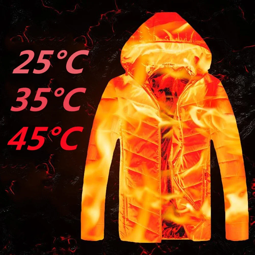 Chaqueta con calefacción eléctrica USB para hombre y mujer, abrigo térmico cálido para exteriores, Parka, Chaqueta de algodón, 21 áreas, invierno,