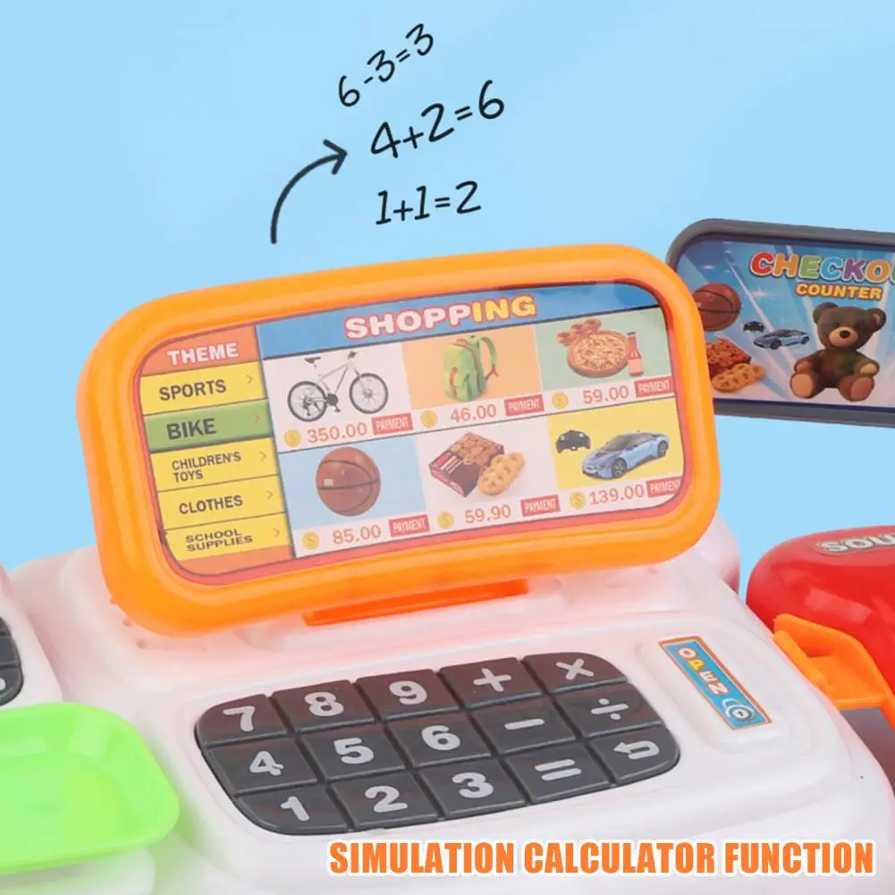 Toy Cash Register with Scanner Cash Register Toy Set with Sound Effects Play Money Credit Cards for Kids Educational for Pretend