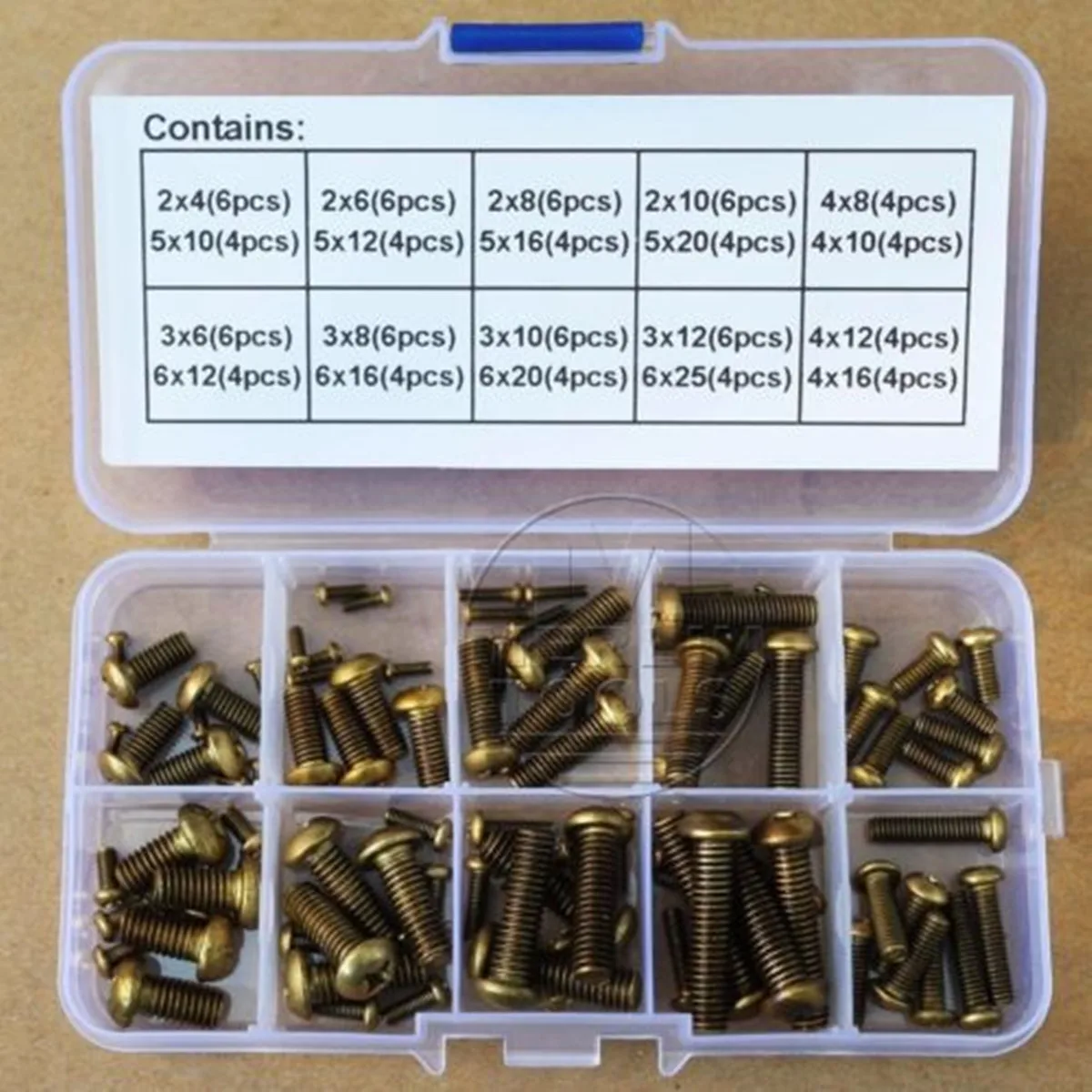 

96Pcs M2 M3 M4 M5 M6 Solid Brass Phillips Pan Head Screws Bolts Assortment Kit