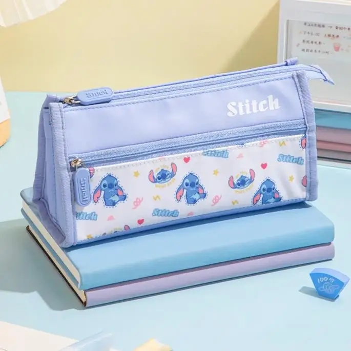 Disney Lilo and Stitch Large Capacity Double Layer Pencil Case Kawaii Mickey Series Pen Bag for Boys Girl Stationery Storage Bag