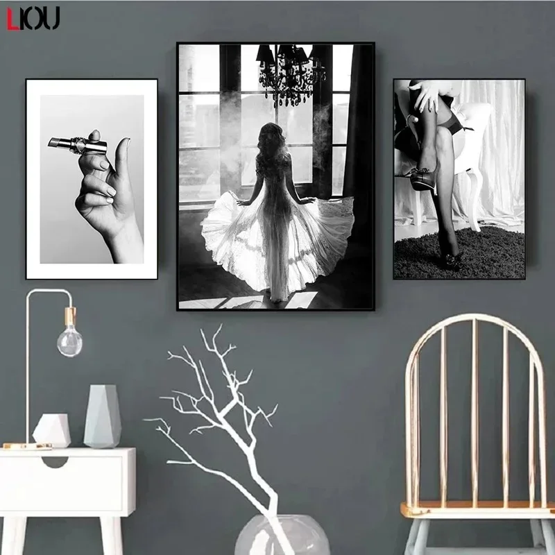 Fashionable and Sexy Women's Wall  Canvas  Lipstick High Heel Shoes  Canvas  Modern Pictures Living Room D