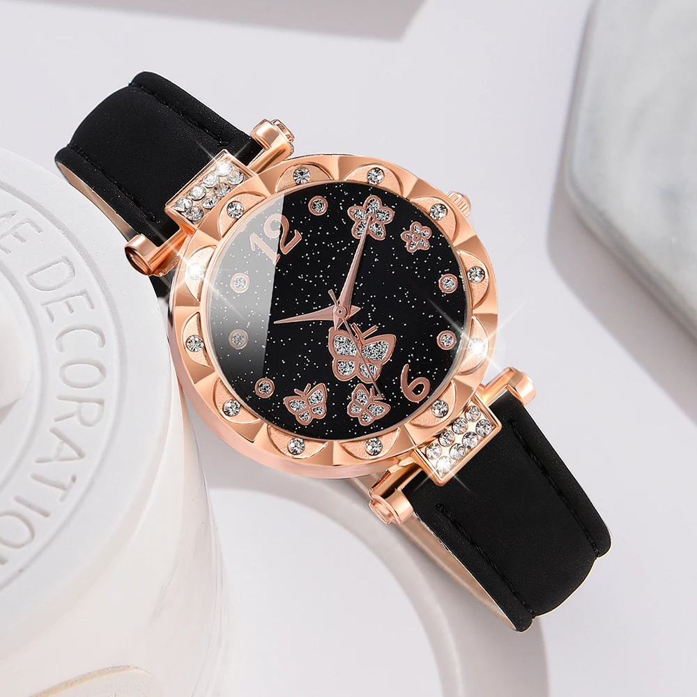 1PCS Simple Luxury Leather Strap Watch Black Casual Fashion Quartz Watch Is The Perfect Gift For her (No Box)